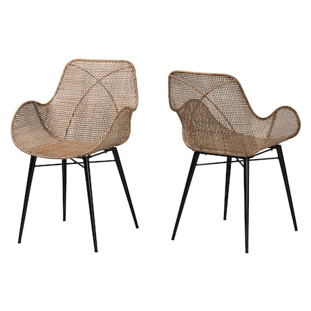 Baxton Studio Ballerina Modern Bohemian Greywashed Rattan and Black Metal 2-Piece Dining Chair Set 234-2PC-12828-ZORO